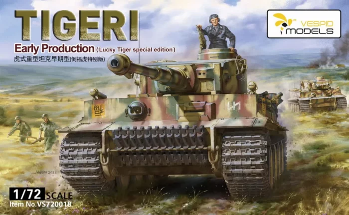 Tiger I Early Production, 1/72 scale by Vespid Models, depicting the tank in action on a battlefield